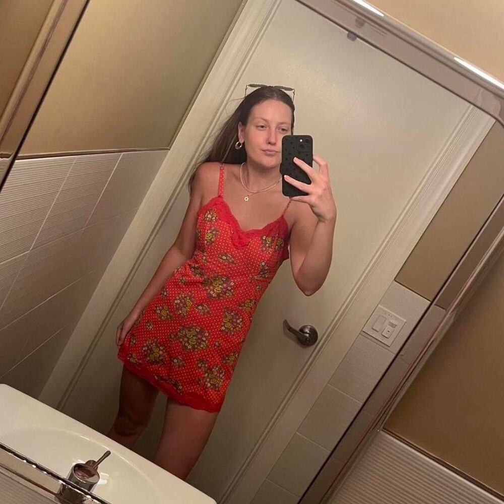 Vintage red floral lace slip